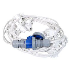 eLumen8 10m BC Heavy Duty White Rubber Festoon, 0.33m Spacing with 16A Plug and Socket