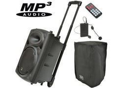 QTX QR10PA PORTABLE BATTERY PA SOUND SYSTEM USB MP3 INC WIRELESS MIC & COVER