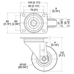 Penn Elcom Kit de roulettes 100 mm / 3,94" avec fixations W098-PACK pour kit de roues de haut-parleur de caisson de basses