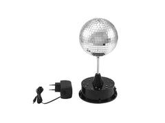 Eurolite LED-Spiegelkugel, 13 cm, inkl. drehbarem Sockel und LED-Licht, Disco-Party-Beleuchtung