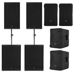 2x RCF NX932-A Professional 12" 2100W Active Speaker and 2x SUB905-AS MKIII 2200w Active Subwoofer and Poles