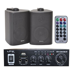 LTC MFA-1200 Stereo-HiFi-Verstärker und 2 x schwarze Lautsprecher, 100-W-Soundsystem