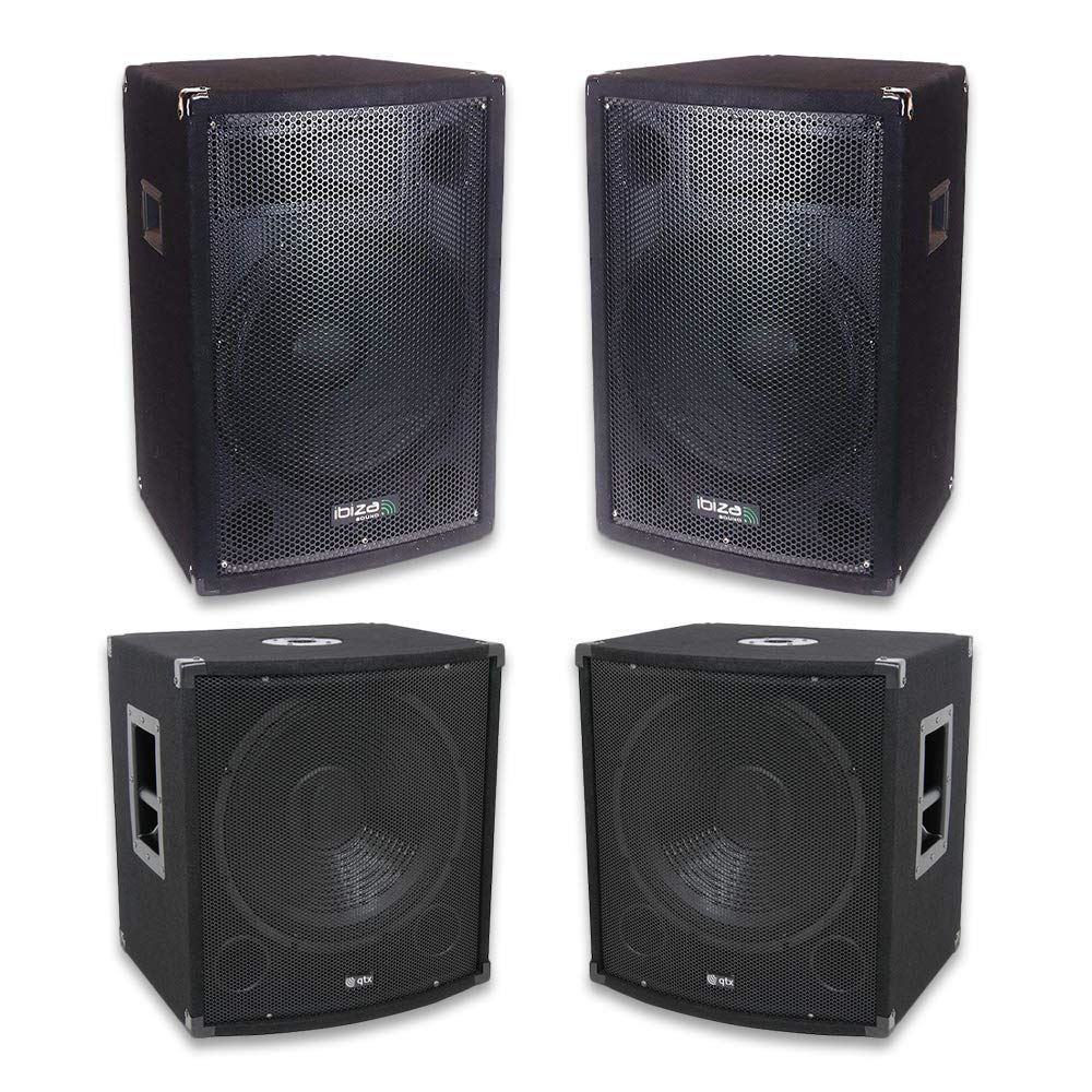 QTX Sound System 1800W DJ Disco Sound System 2x 12