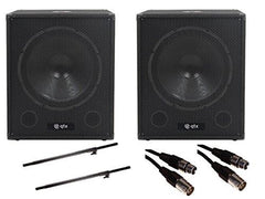 2x QTX QT15SA 15" 1200w Active Subwoofers Bass Bin Speaker Bundle
