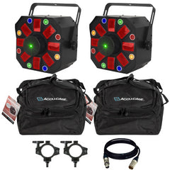 2x Eliminator Furious Three RG 3-IN-1 FX Light with Carry Bags, Clamps and DMX Cable