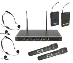 Chord NU4-C Quad UHF Wireless Microphone System Handheld Headset Karaoke DJ Disco