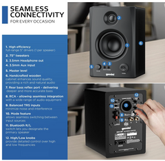 Gemini Sound SMX-3BT 100W Bluetooth Studio Monitor Speakers
