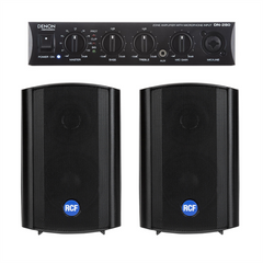 2x RCF DM41 Speaker Black 30W & Denon Amplifier