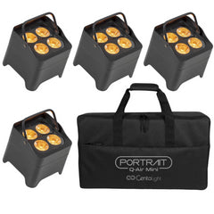 4x Centolight Q-AIR Mini LED RGBWAUV Batterie PAR 12w inkl. Tasche