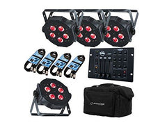 4x ADJ Mega Tripar Profile Plus inc. DMX Mixer, Cable and Carry Bag