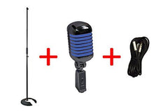 Microphone vintage rétro des années 50 bleu et noir filaire 'Elvis' avec câble et support