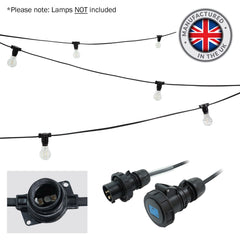 eLumen8 50m ES Heavy Duty Rubber Festoon, 1m Spacing with 16A Plug and Socket