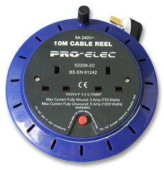 Pro-Elec 2 Way 10m Power Extension Reel Lead Office Home Christmas Lights