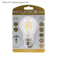 Luceco 4W LED Clear GLS Filament Lamp, B22 2700K