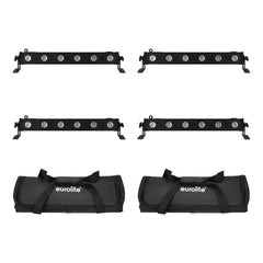 4x Eurolite 0.5m LED RGBW Lighting Bar inc. Carry Bag