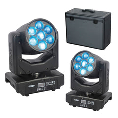 2x Showtec Shark Zoom Wash One 7 x 15W RGBW LED Moving Head Package