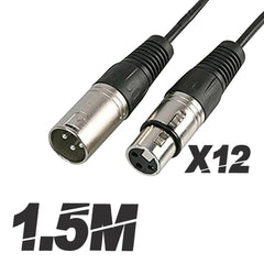 12x Roar 1,5M Mikrofonkabel XLR weiblich - XLR männlich schwarz 150cm