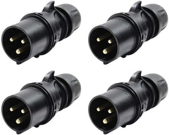 4x PCE Black 32A Plug 230V 2P+E (023-6X) Ceeform Connector Stage Theatre