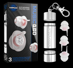 EarPeace Music Pro Contour-Ohrstöpsel, hoher Schutz – 20 dB (klar/Silber)