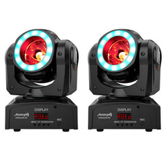 2x Audibax Oregon 60 Black Beam Moving Head with LED Ring