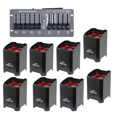 8x LEDJ Rapid QB1 Hex LED Uplighter Battery inc Wireless DMX Controller