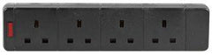Pro Elec 4-Gang Socket with Neon Indicator 13A Black