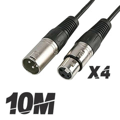 4x Roar 10M Câble Micro XLR Femelle - XLR Mâle Noir 1000cm