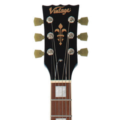 Vintage VSA500 ReIssued Left-Handed Semi-Acoustic Guitar – Limited Edition in Gun Hill Blue with Dual WOCHB Humbuckers