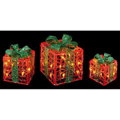 Premier Dec 3pc Acrylic Red Green Parcel Christmas Decoration