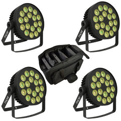 4x Thor Mighty Par Quad RGBW LED Slim Par 18 x 4W Uplighter inc Carry Bag