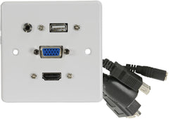 av:link Plaque murale multimédia avec prises HDMI, VGA, USB et audio 3,5 mm