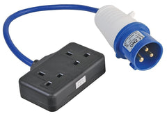 PRO ELEC  13A UK Mains Socket to 16A CEE Plug Extension Lead 2 Gang