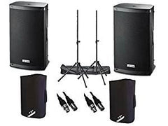 2x FBT Xlite 1000w 12" Active Speakers inc. Padded Covers, Stands & Carry Bags and Cables