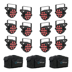 12x Chauvet DJ SlimPAR Q12 Bluetooth Wireless LED PAR Can inc. Carry Bags