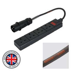 Mennekes 0.35m Mennekes Black 16A Plug to 4 Gang 13A Socket Cable