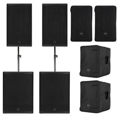 2x RCF NX 912-A 12" 2100W PA Speakers with 2x SUB905-AS MKIII 2200w Subwoofers inc Covers and Poles