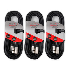 3x StageCore 10M XLR Black Microphone Cable Heavy Duty Professional Audio Lead