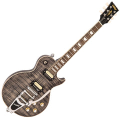 Vintage V100 Guitar - Black Flamed Maple With Bigsby