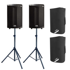2x FBT PROMaxX 112A 12 inch Bi-Amplified Active Speaker 900W with Stands and Covers Bundle