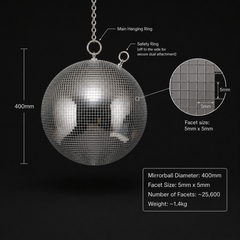 Thor Premium 40cm 5mm Mirror Facet Mirrorball Silver Mirror Ball 400mm 16"