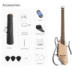 Donner HUSH-I PRO Headless Smart Acoustic-Electric Guitar – Natural Finish