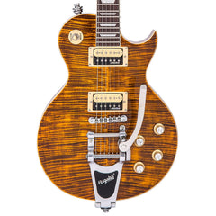 Vintage V100 Guitar - Amber Flamed Maple With Bigsby