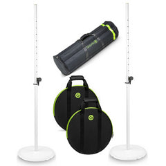 2x Gravity GSSWBSET1W Lautsprecherständer mit rundem Sockel, Weiß, inkl. Taschen