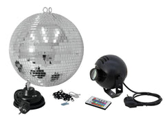 Mirror Ball Set 30cm with LED RGB Spot RC