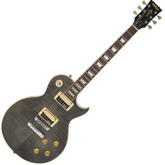 Vintage V100 Guitar - Flamed Maple - Thru Black