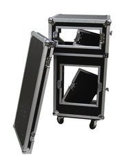 Roadinger Flightcase Pro 16U + 10U Mixer Rack Case PA Sound System inkl. Schreibtischtisch