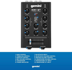 Gemini MM1BT 2-Kanal professioneller analoger DJ-Mixer mit Bluetooth-Eingang