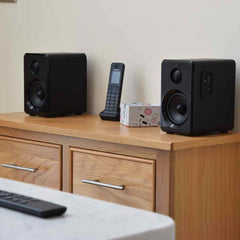 AV:Link Aktive Bluetooth-Regallautsprecher HiFi-Soundsystem Schwarz