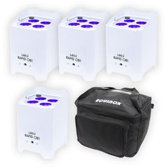 4x LEDJ White Rapid QB1 Hex IP LED Uplighter IP54 Battery Wireless LED Outdoor Lighting