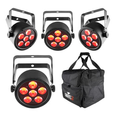 4x Chauvet DJ SLIMPAR T6 USB 6 x 3W RGB LED Par Can inc CHS-30 Carry Bag
